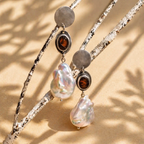 Pearls, Amber & Sterling silver Earrings