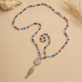 Long Beaded Necklace with Quartz Stone & CZ Fish Pendant