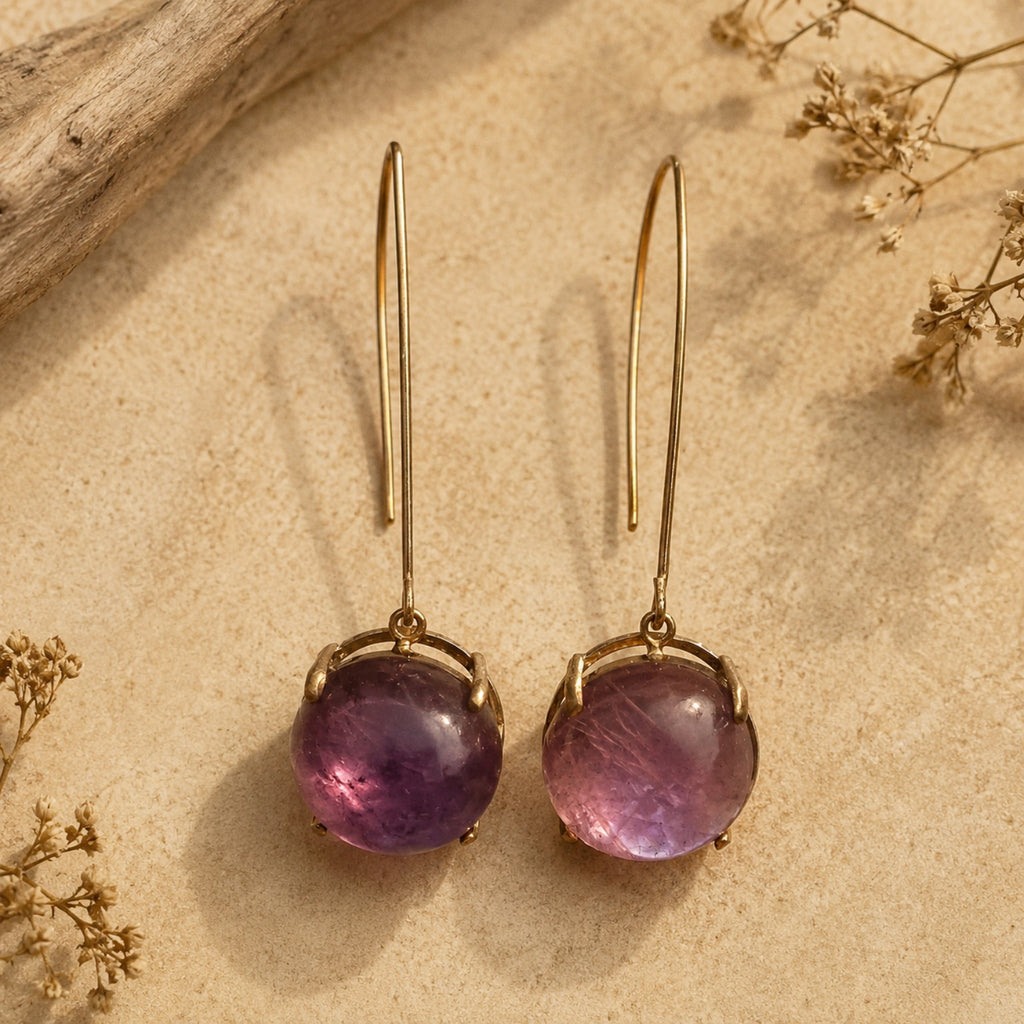 Sterling silver dangly earrings with Amethyst