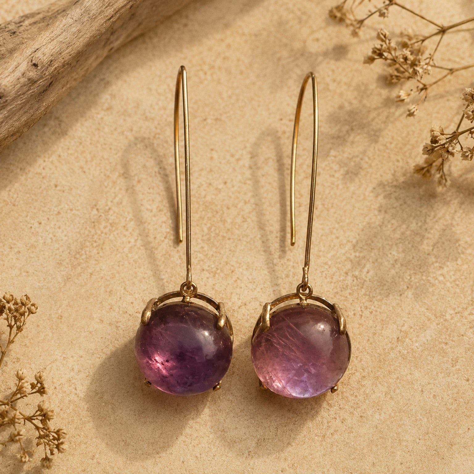 Sterling silver dangly earrings with Amethyst