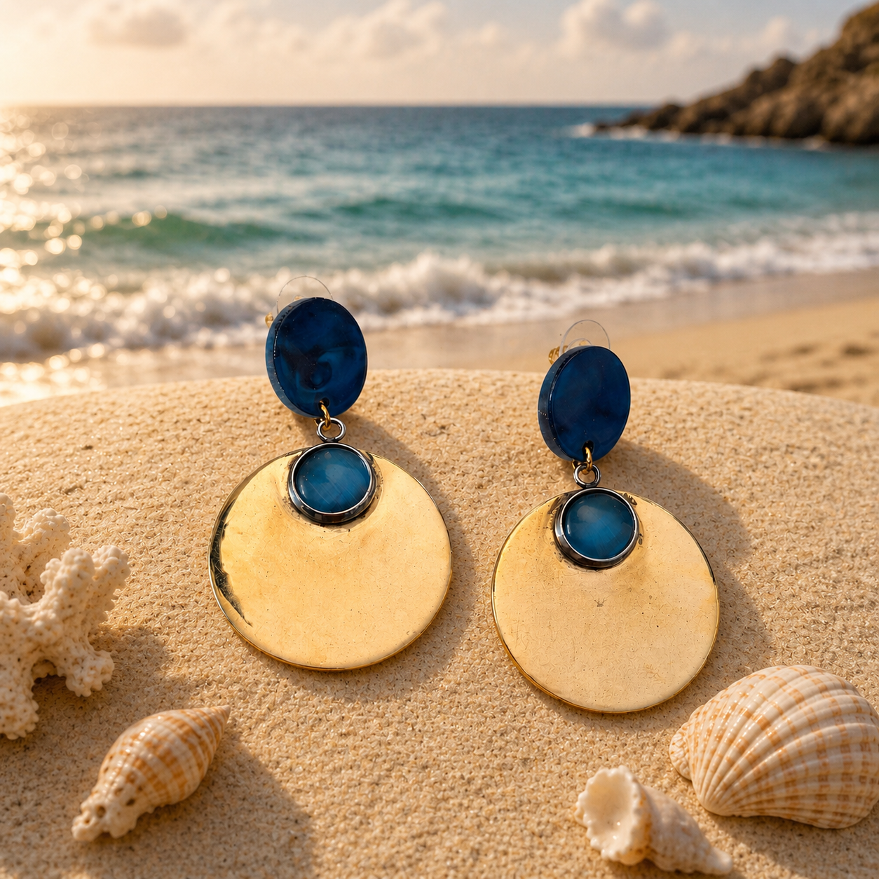 Treated Brass earrings with cats eye stones