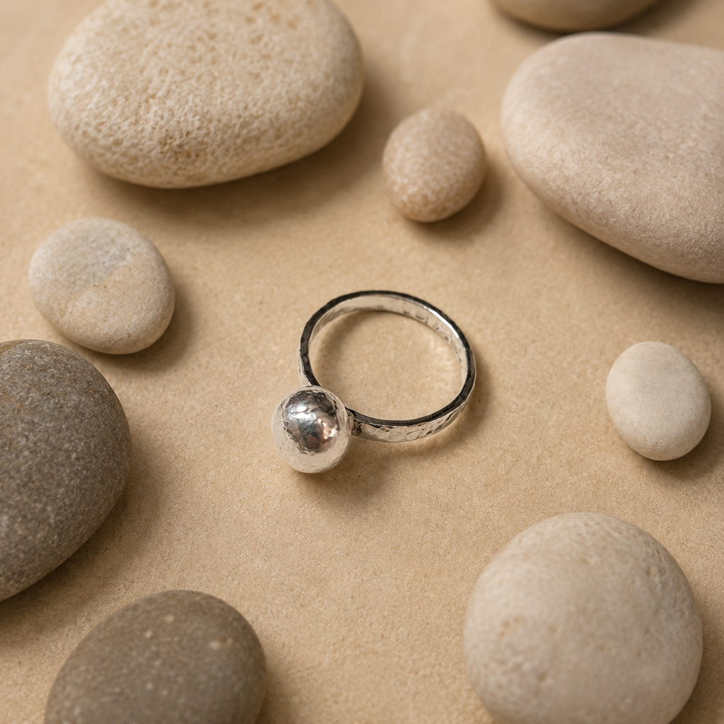 River Stone Sterling Silver Ring – Size P