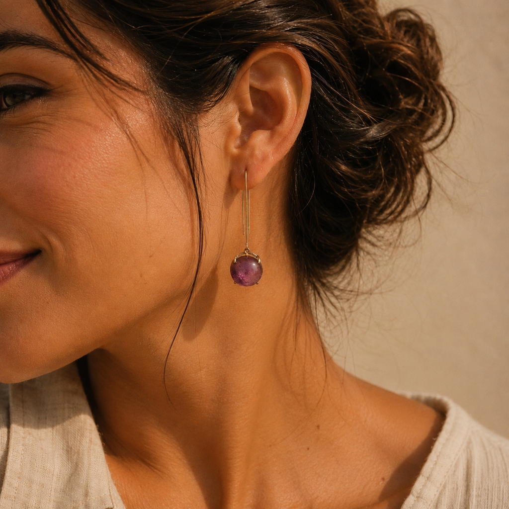 Sterling silver dangly earrings with Amethyst