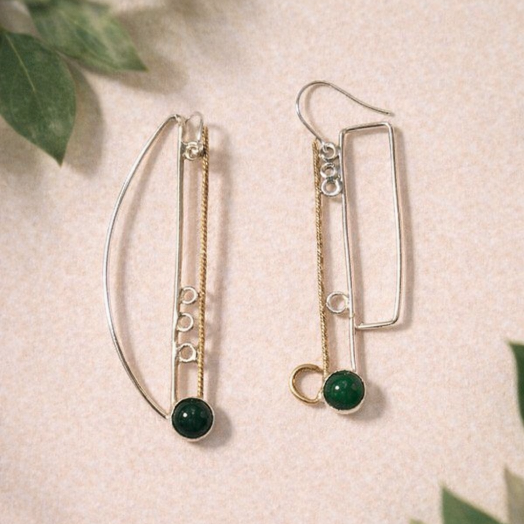 green jade set in Sterling silver & 9ct gold earrings