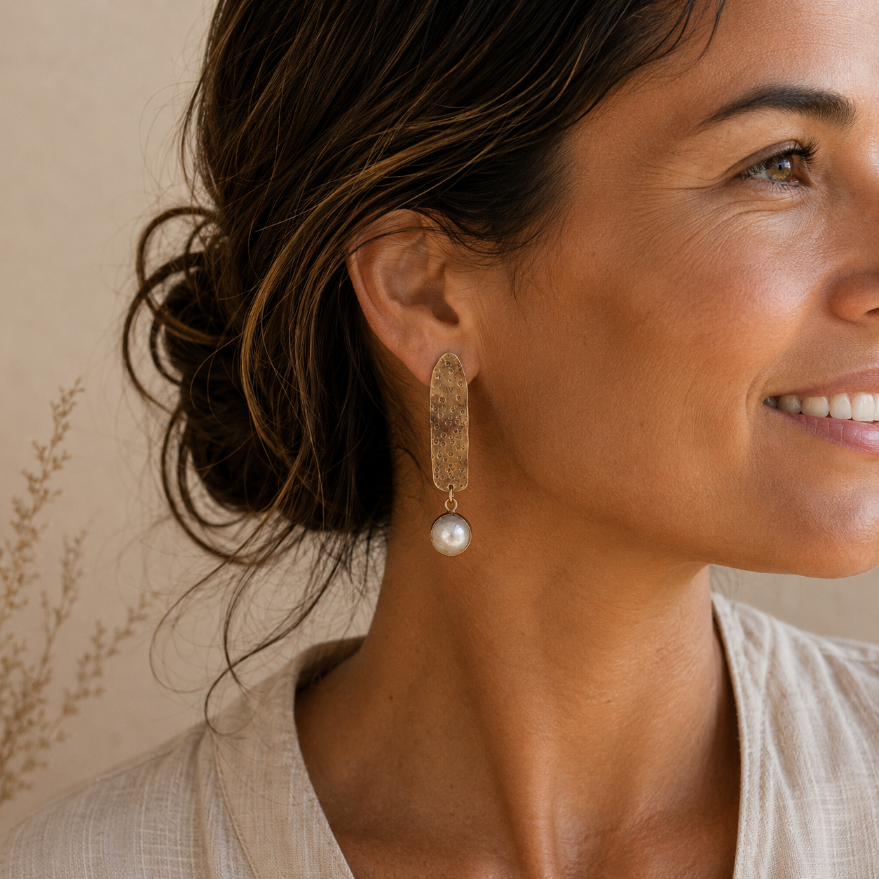 Pearl and Brass Earrings