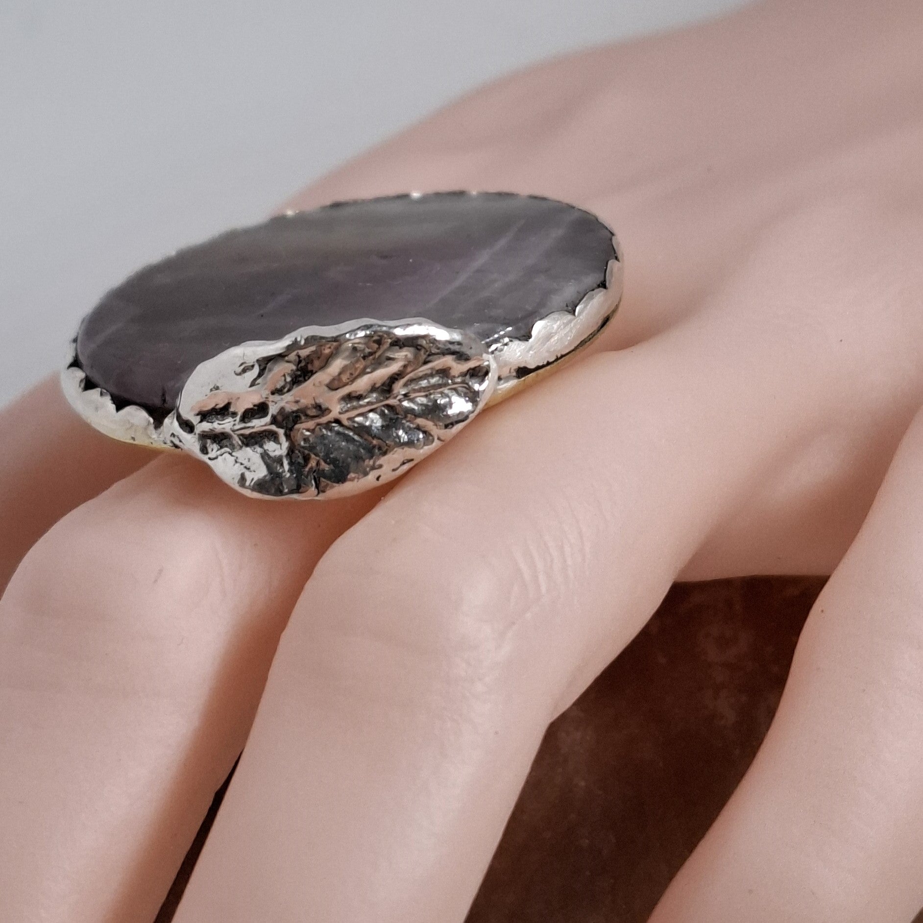 Handmade statement ring in sterling silver with Amethyst Size P