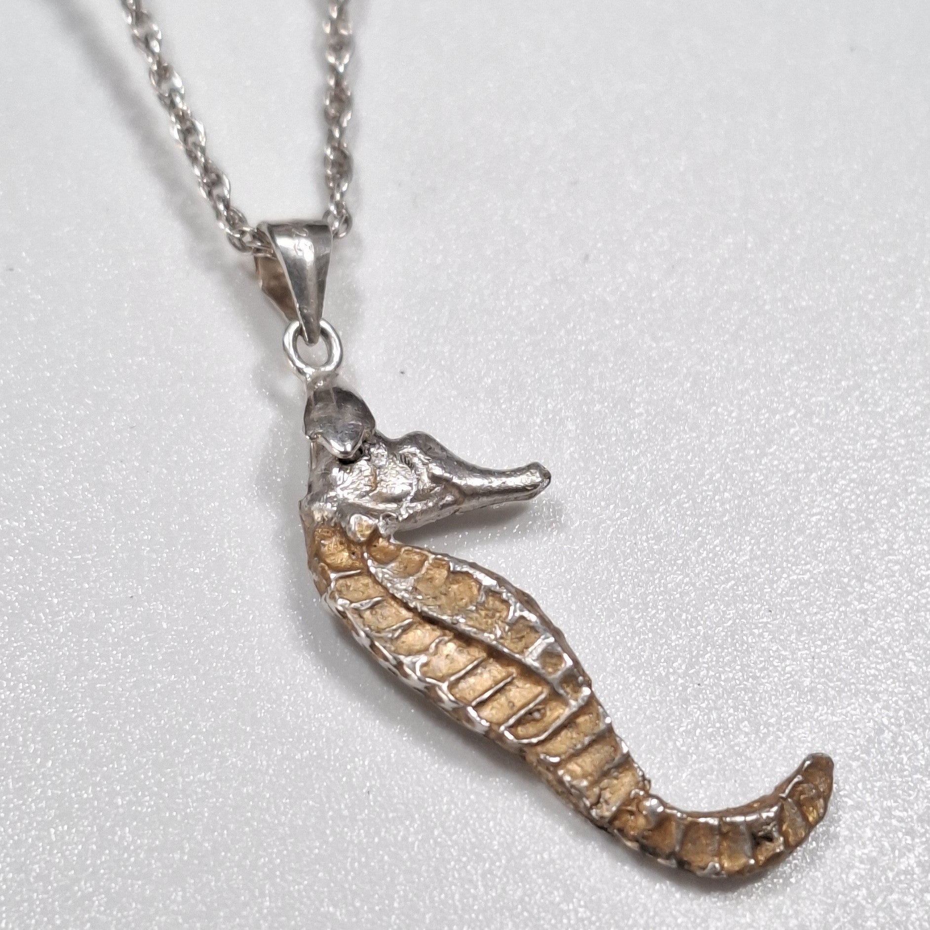 Sea Horse In Sterling Silver & 9ct Gold Necklace
