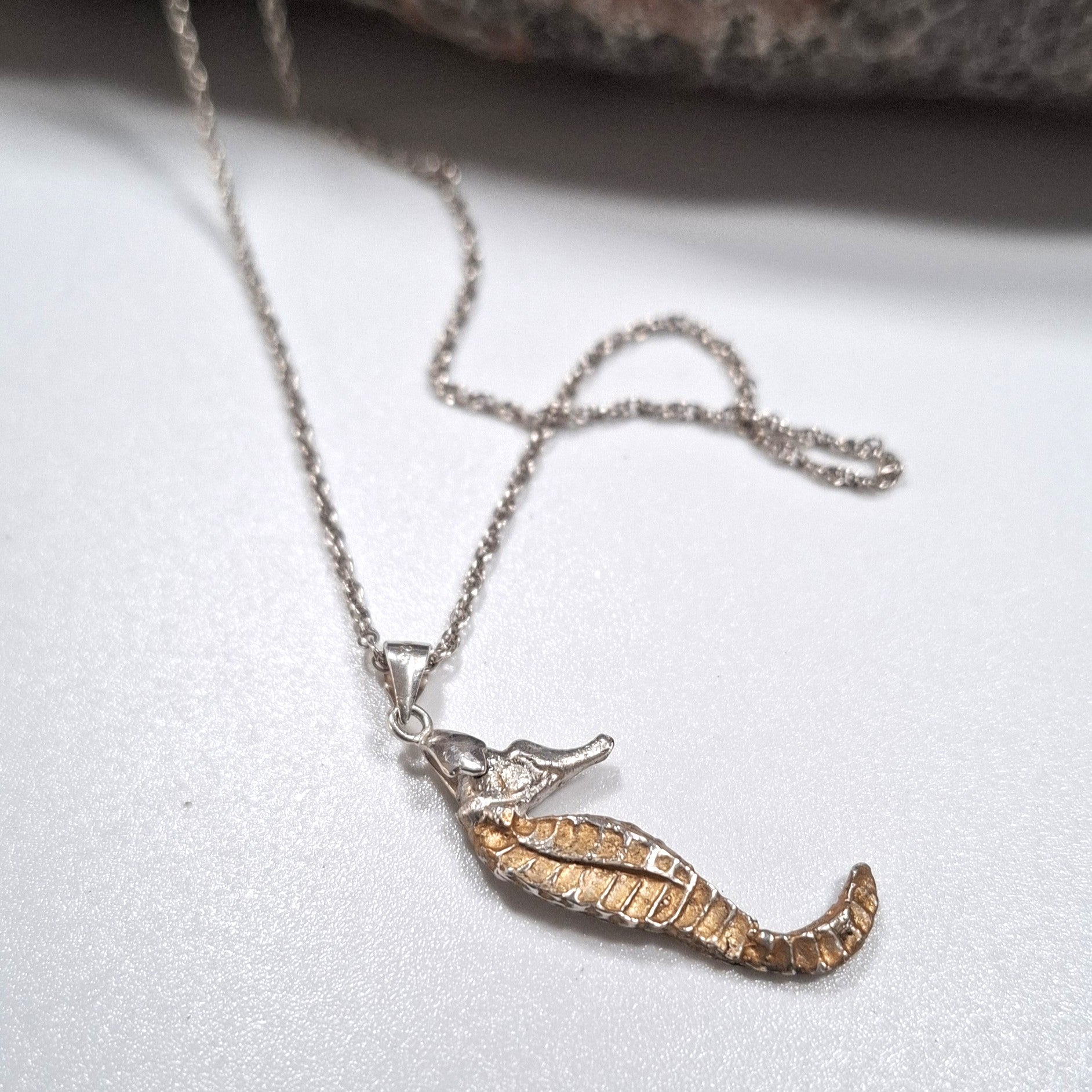 Sea Horse In Sterling Silver & 9ct Gold Necklace