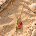 Stainless Steel long Pendant with fish & Semi precious stones