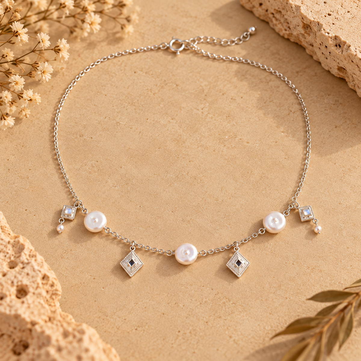 Repurposed vintage silver & gemstone necklace