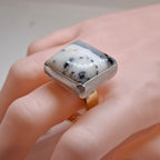 Square Dendritic agate set in Silver with a brass band Size Q