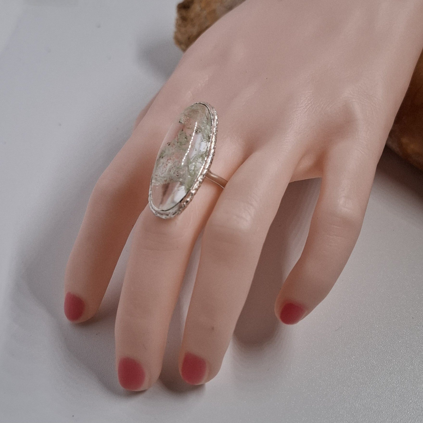 Handmade Statement Ring with Dendritic Agate set in sterling silver