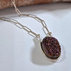 Druzy In Sterling Silver On Paperclip Chain Necklace