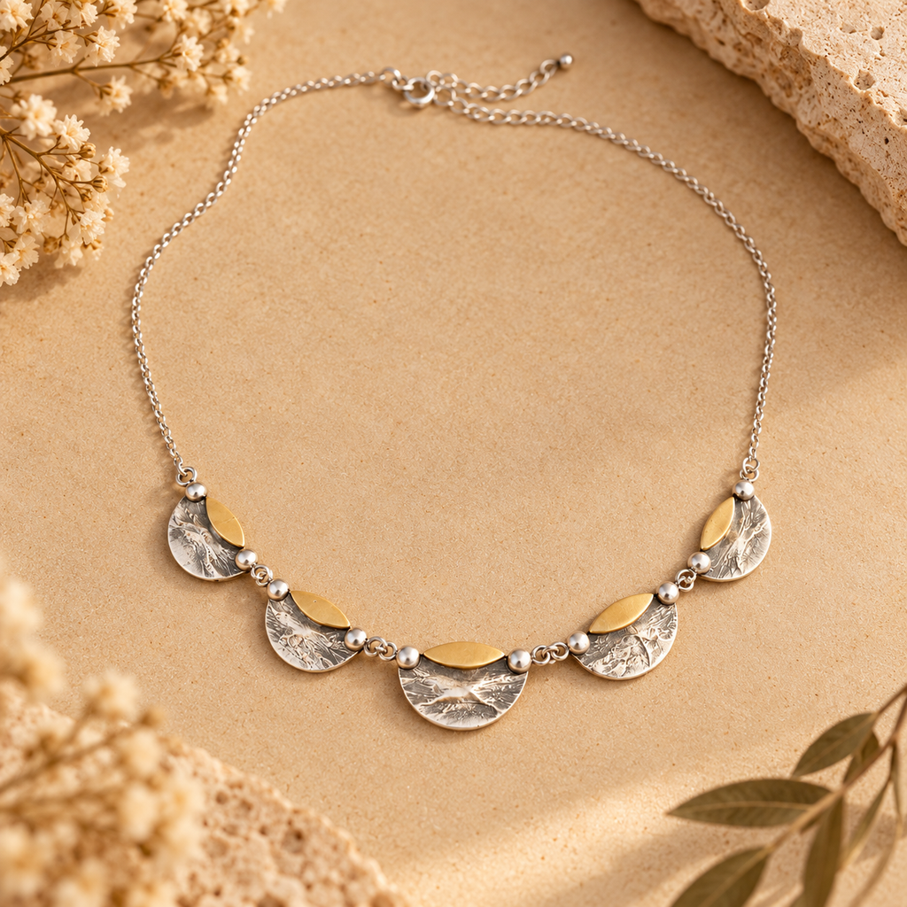 Repurposed vintage silver & brass necklace