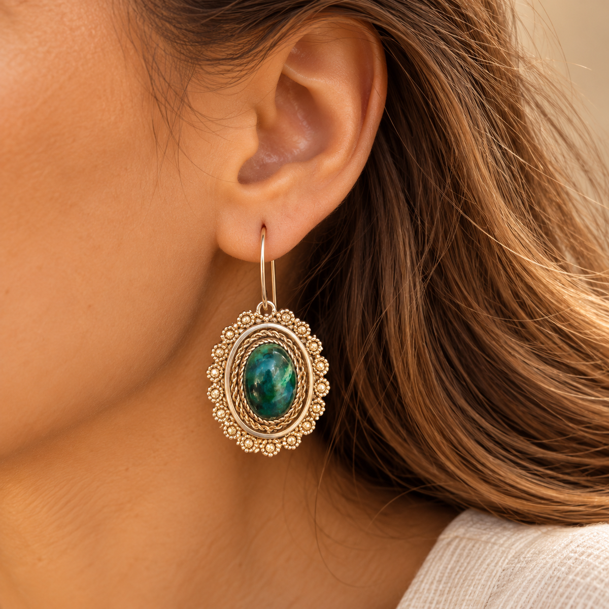 Repurposed Antique Malachite  & Silver earrings