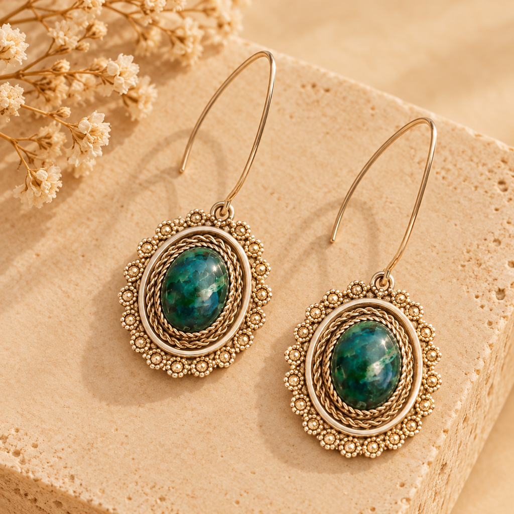 Repurposed Antique Malachite  & Silver earrings