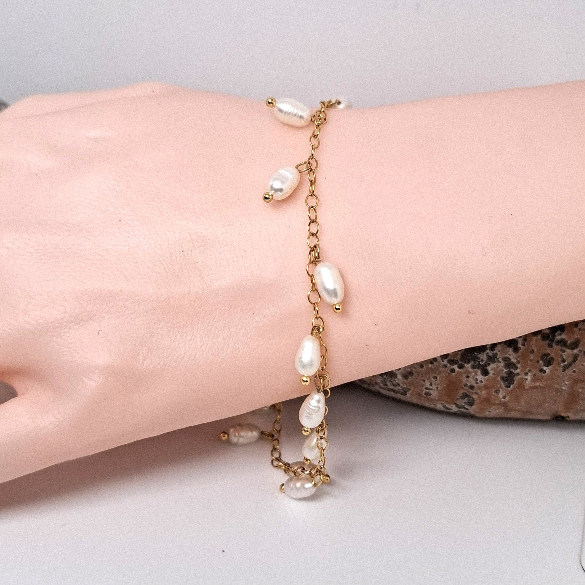 Pearls On Stainless Steel Bracelet