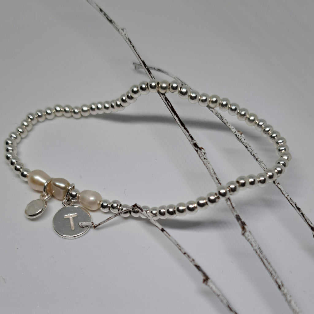 Personalised Birthstone & Initial Bracelet in Sterling Silver