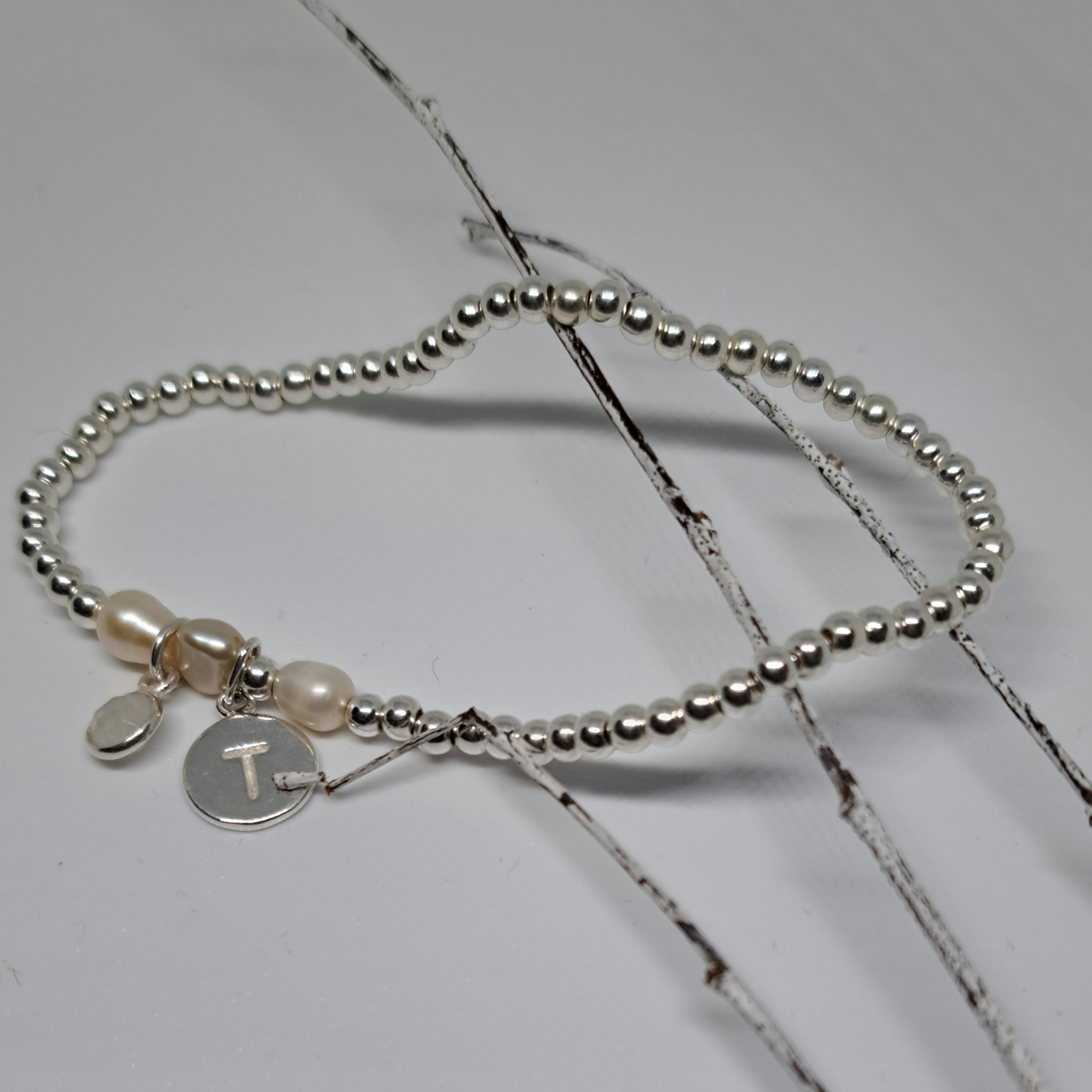 Personalised Birthstone & Initial Bracelet in Sterling Silver