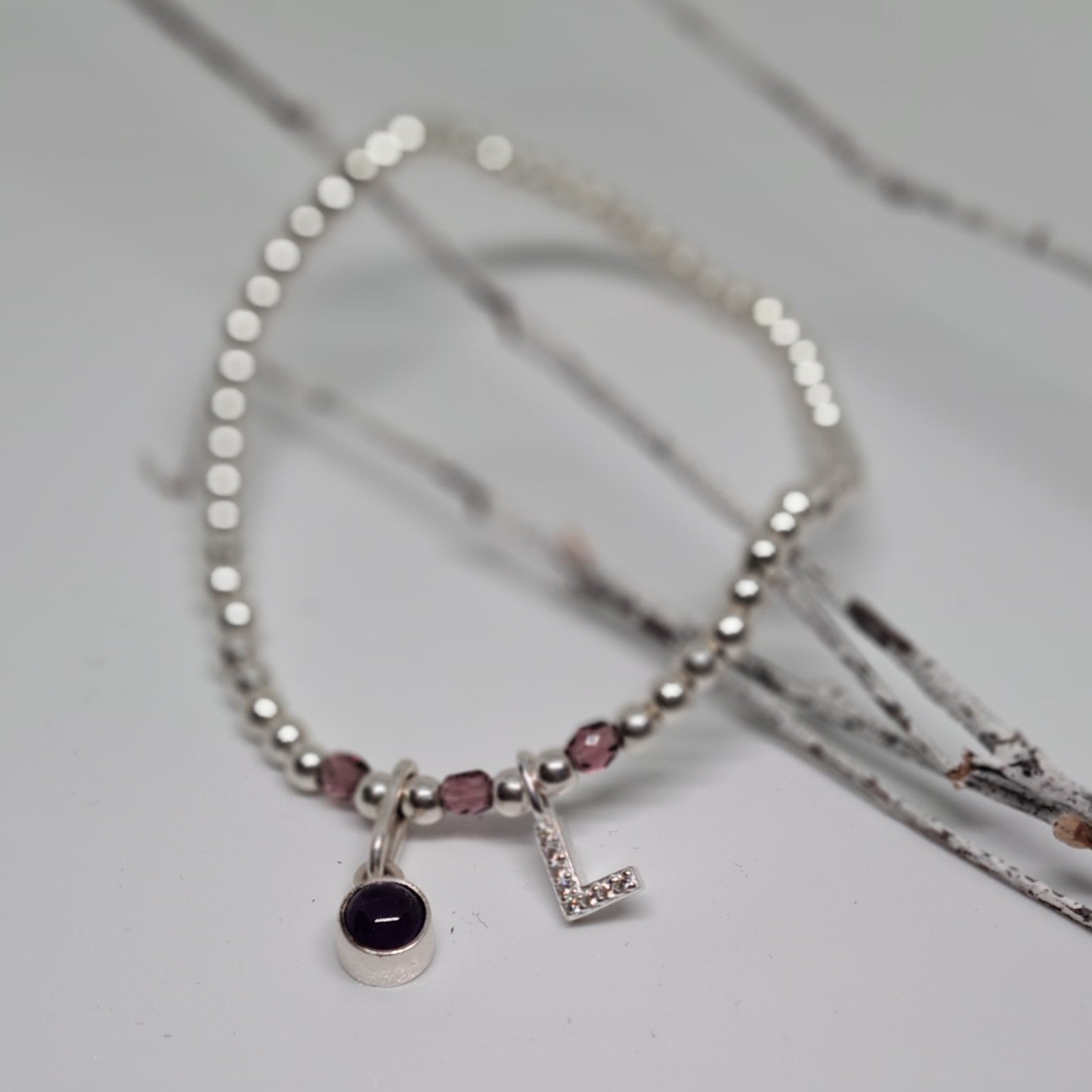 Personalised Birthstone & Initial Bracelet in Sterling Silver