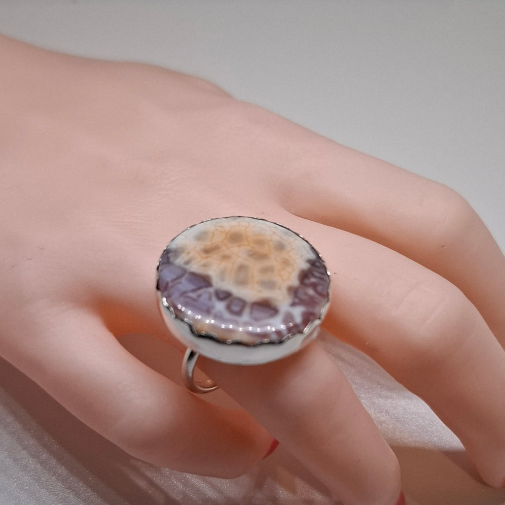 Snakeskin Agate set in Sterling silver ring size L