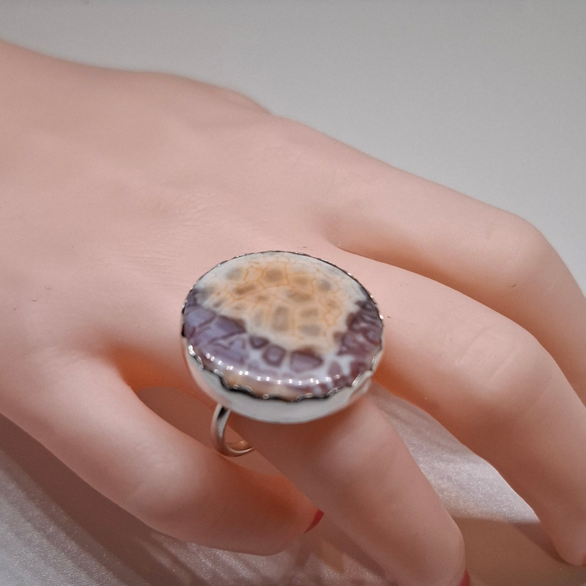 Snakeskin Agate set in Sterling silver ring size L