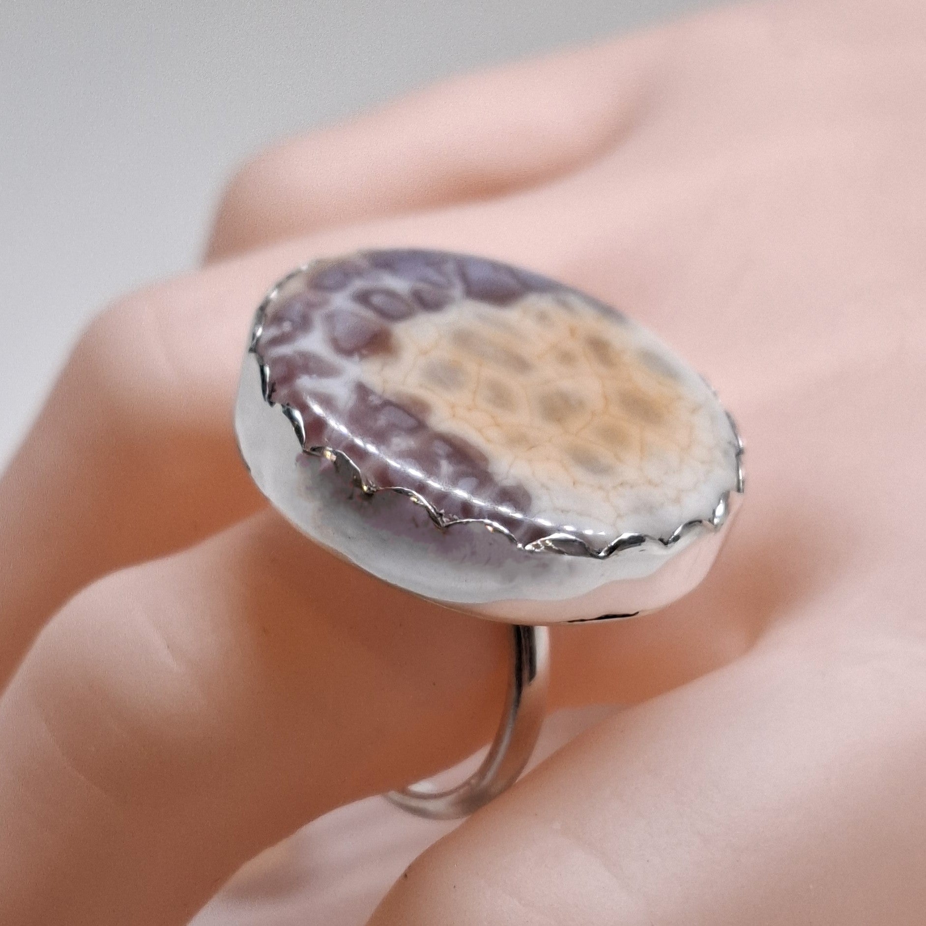 Snakeskin Agate set in Sterling silver ring size L