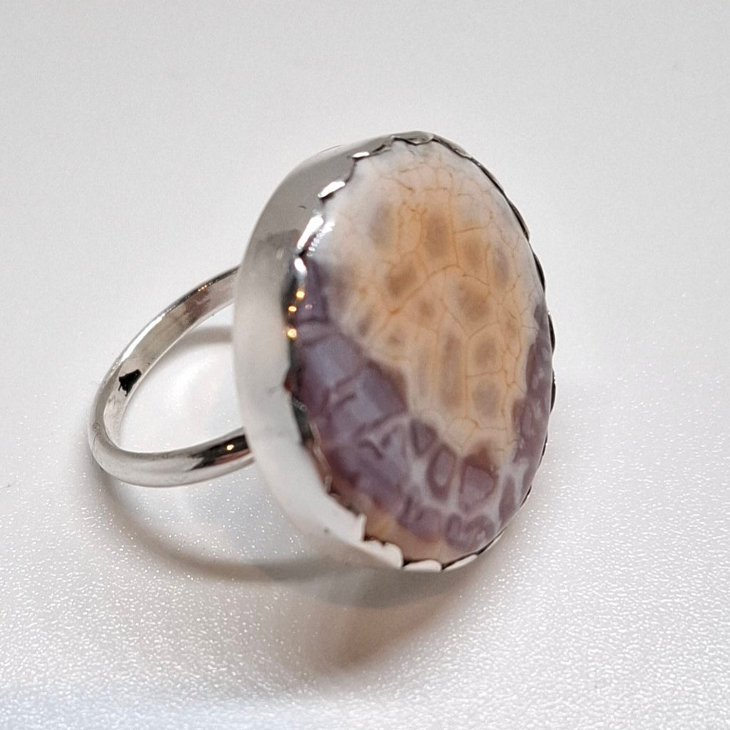 Snakeskin Agate set in Sterling silver ring size L