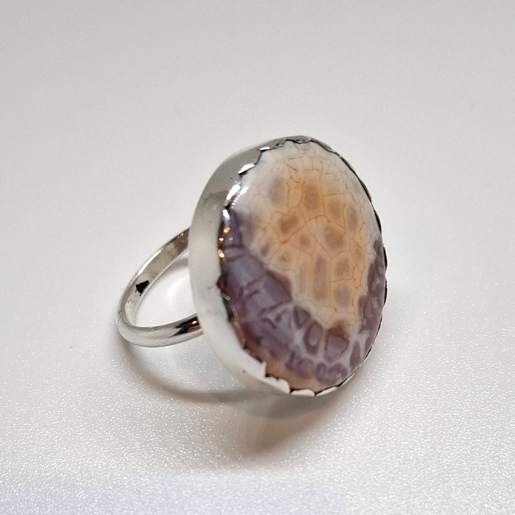 Snakeskin Agate set in Sterling silver ring size L