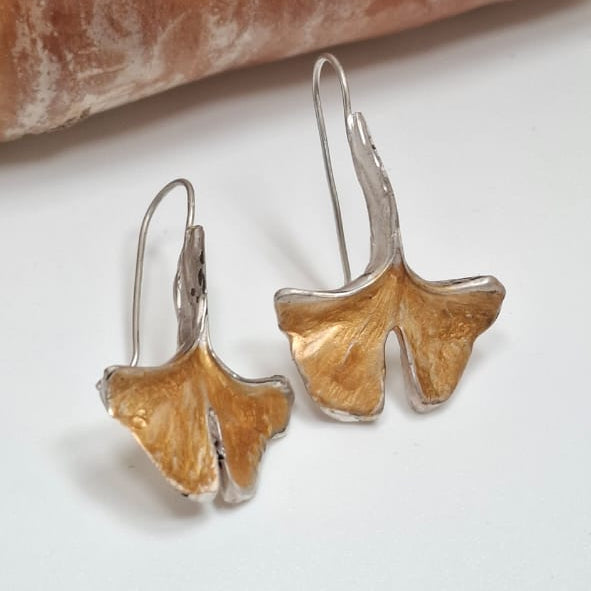 Ginko Biloba leaves in silver & 9ct gold paste