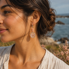 Flowers in the garden with pink opal earrings
