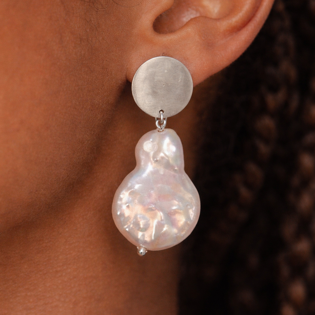 Pearl earrings on circles or triangles- you choose