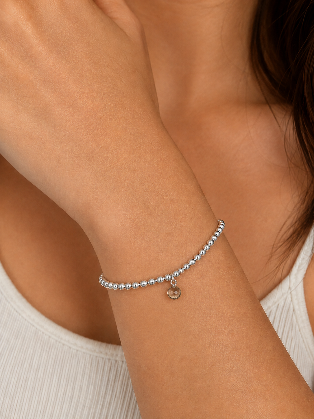 Birthstone & Initial sterling silver bracelet