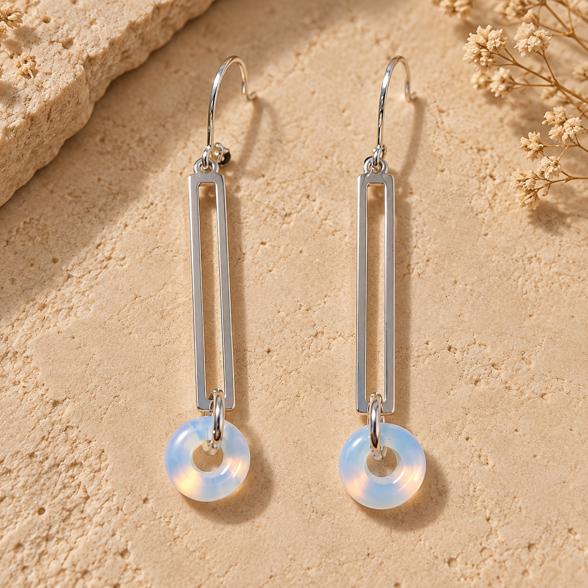 Sterling silver earrings with opalite donuts