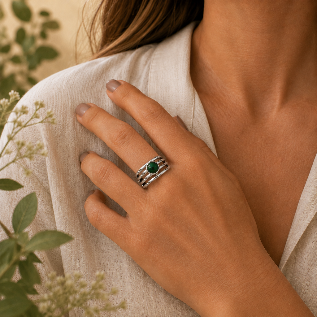 Sterling silver ring with green Jade stone
