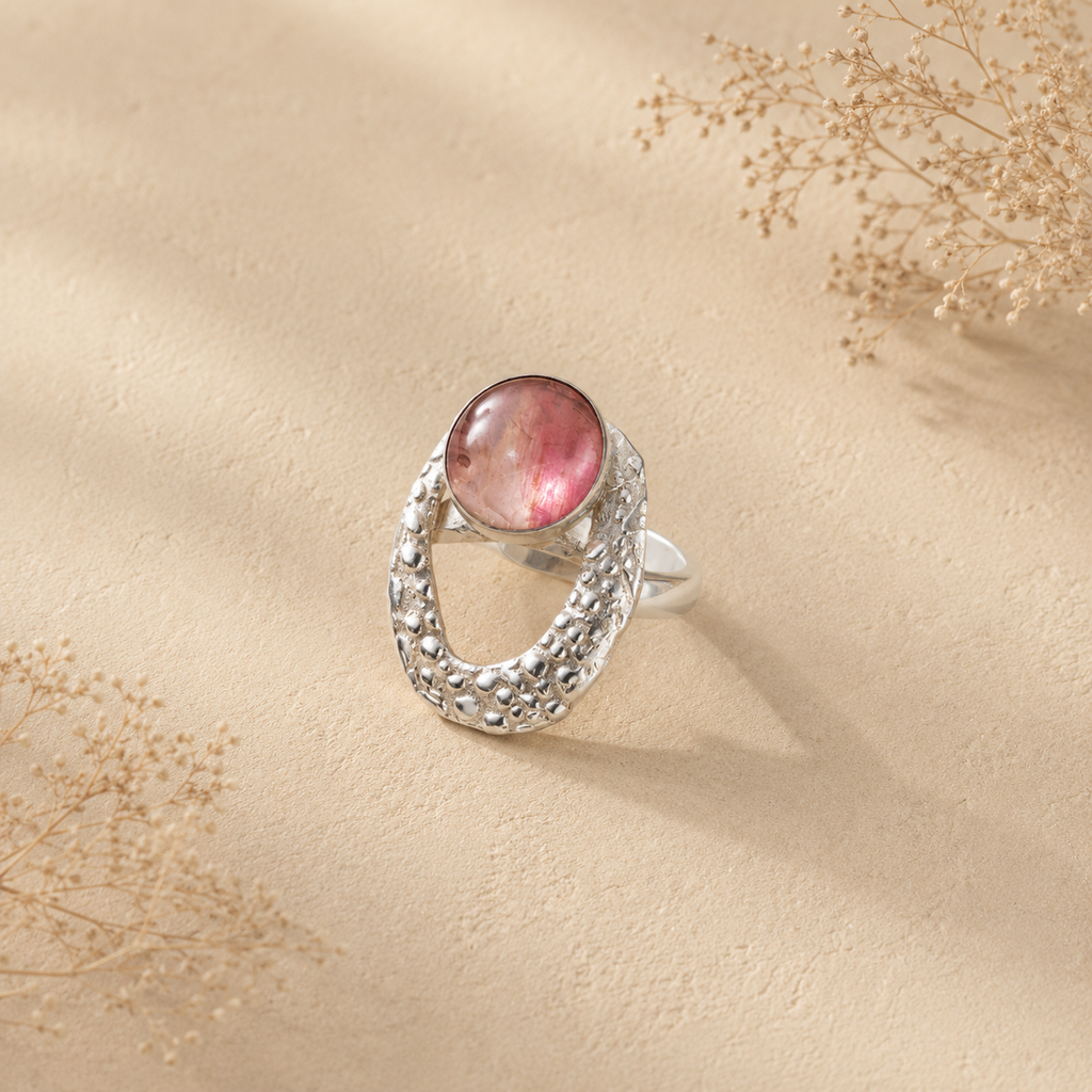 Watermelon Quartz in sterling silver ring