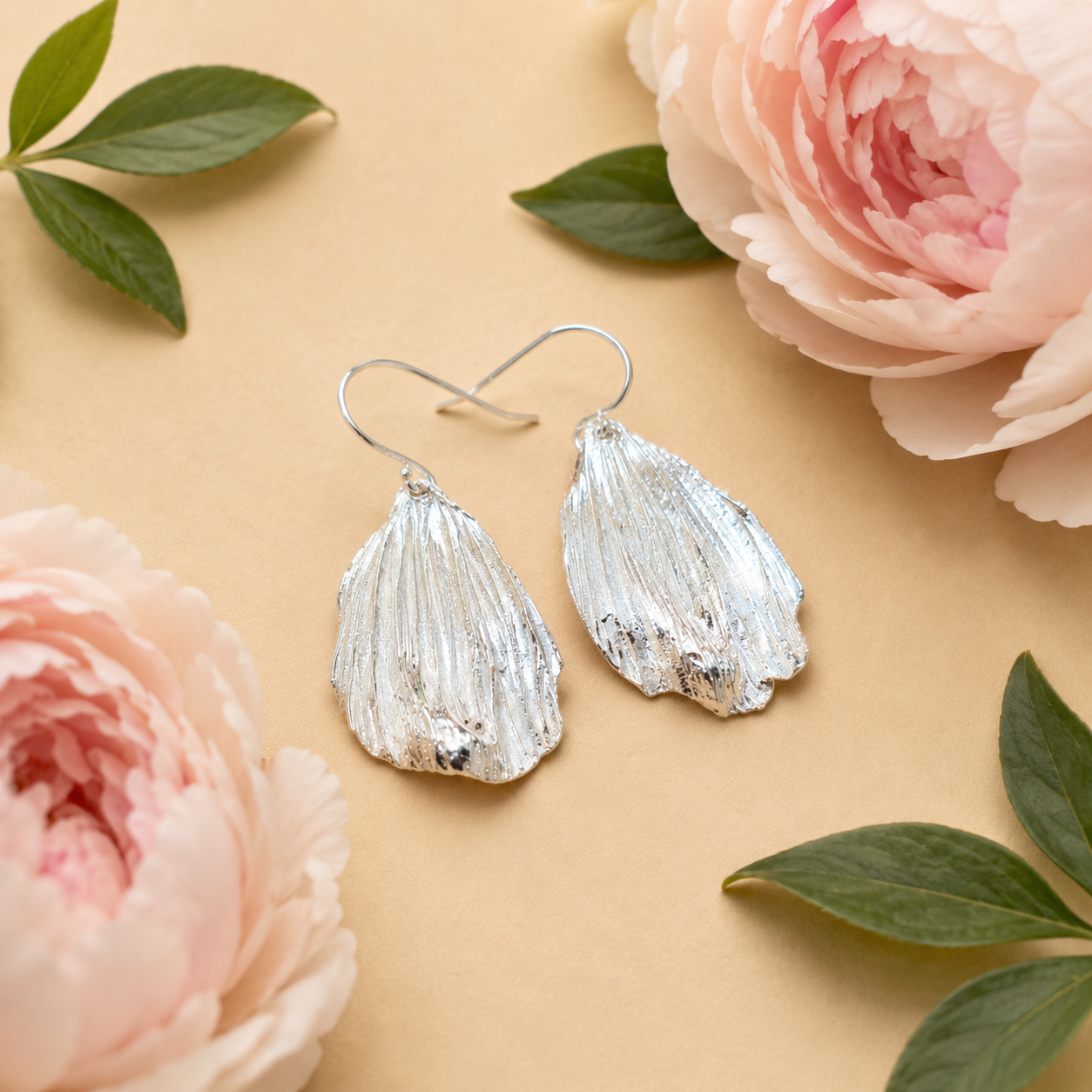 Peony leaves set in sterling silver earrings