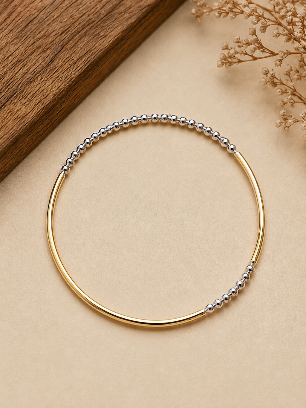 Handmade unique Sterling silver bangle with 9ct gold filled silver